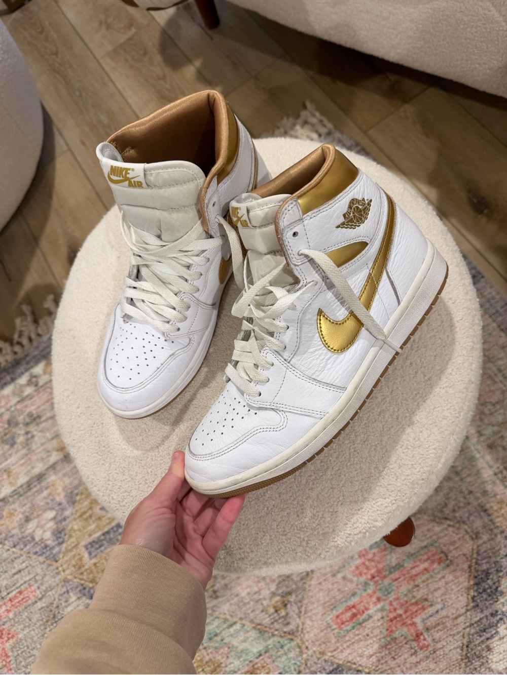 Women's Nike Air Jordan 1 Retro High OG in White and Metallic Gold